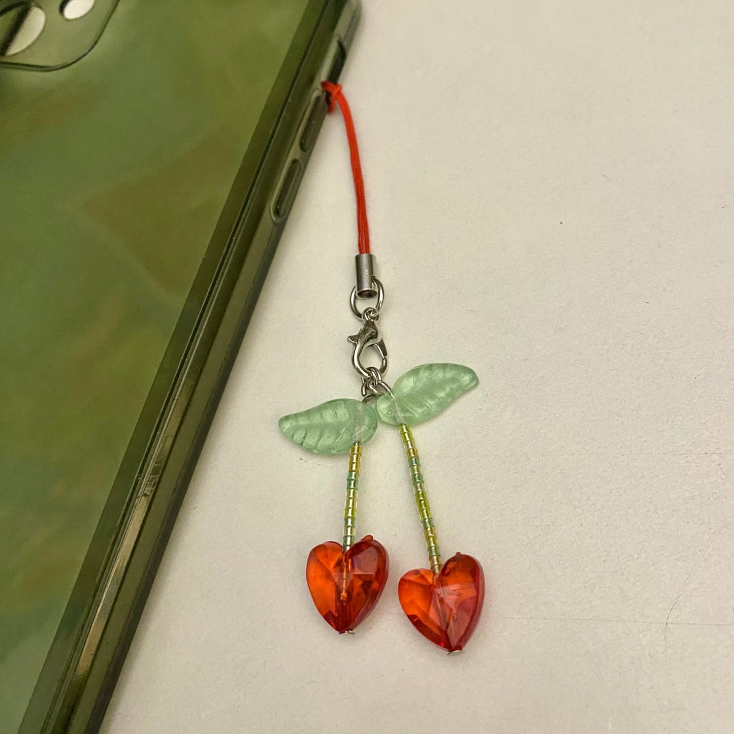 cherry heart phone charm